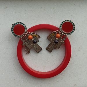 Vintage Metal Urban Tribal Clip-On Earrings And Plastic Bangle Bracelet 80s